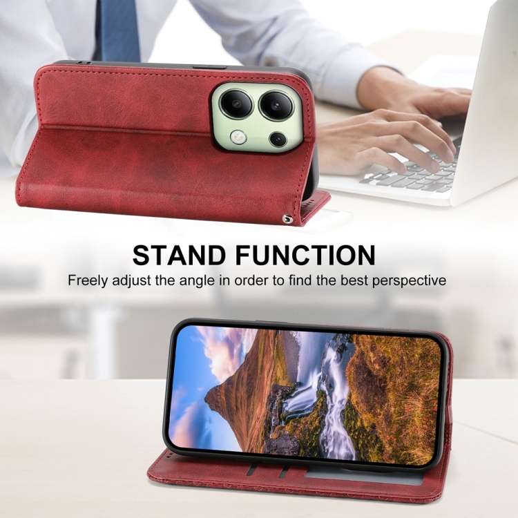 For Xiaomi Redmi Note 13 4G Cubic Grid Calf Texture Magnetic Leather Phone Case(Red)