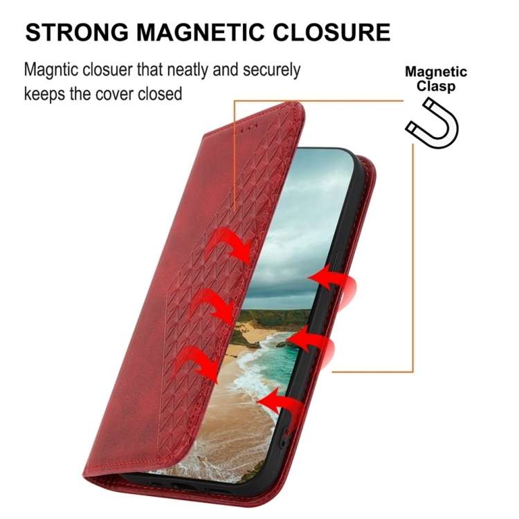 For Xiaomi Redmi Note 13 4G Cubic Grid Calf Texture Magnetic Leather Phone Case(Red)