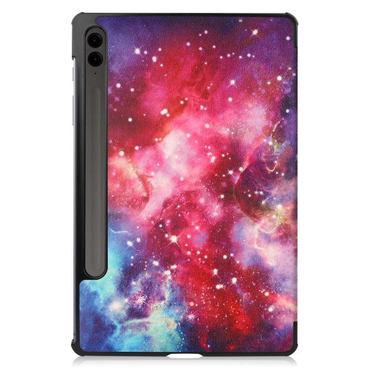 For Samsung Galaxy Tab S9 FE+ Custer Painted 3-Fold Holder Smart Leather Tablet Case(Milky Way Nebul