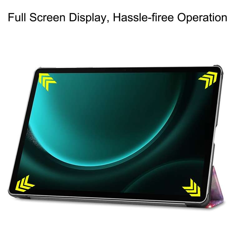 For Samsung Galaxy Tab S9 FE+ Custer Painted 3-Fold Holder Smart Leather Tablet Case(Milky Way Nebul