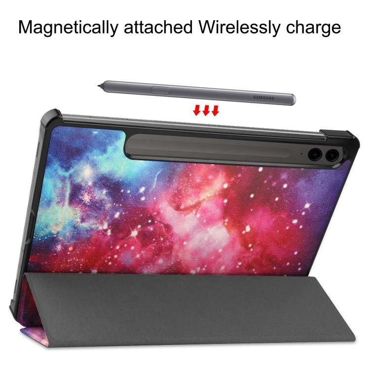 For Samsung Galaxy Tab S9 FE+ Custer Painted 3-Fold Holder Smart Leather Tablet Case(Milky Way Nebul