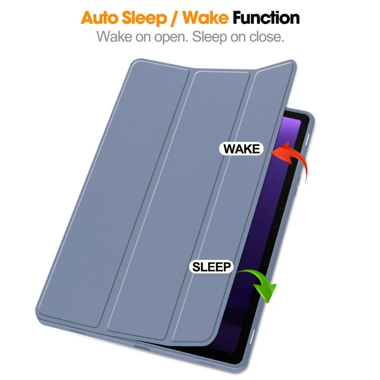 For Samsung Galaxy Tab S9 FE 3-Fold Pure Color TPU Smart Leather Tablet Case with Pen Slot(Lavender)