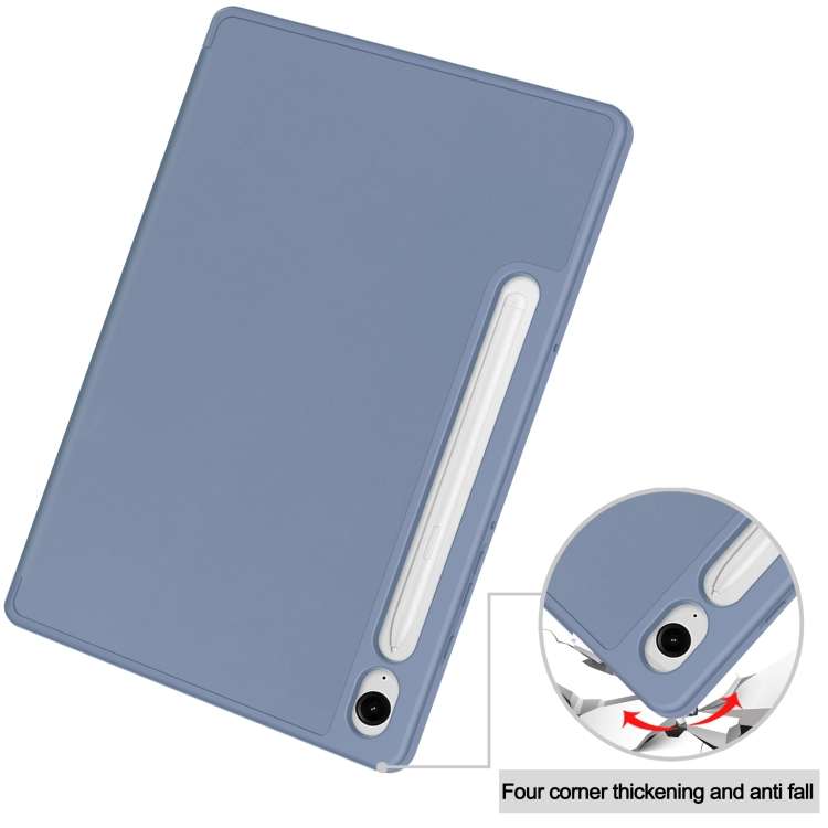 For Samsung Galaxy Tab S9 FE 3-Fold Pure Color TPU Smart Leather Tablet Case with Pen Slot(Lavender)