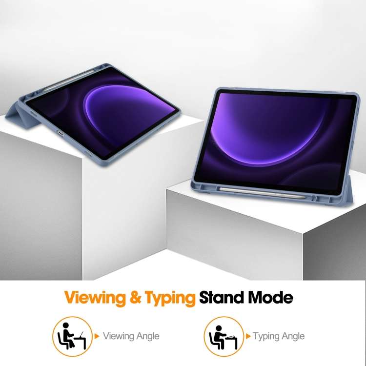 For Samsung Galaxy Tab S9 FE 3-Fold Pure Color TPU Smart Leather Tablet Case with Pen Slot(Lavender)