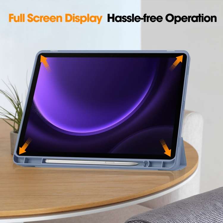 For Samsung Galaxy Tab S9 FE 3-Fold Pure Color TPU Smart Leather Tablet Case with Pen Slot(Lavender)