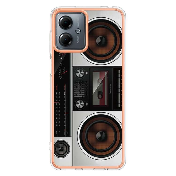 For Motorola Moto G14 Electroplating Marble Dual-side IMD Phone Case(Retro Radio)