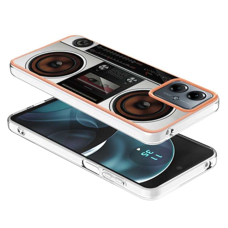 For Motorola Moto G14 Electroplating Marble Dual-side IMD Phone Case(Retro Radio)