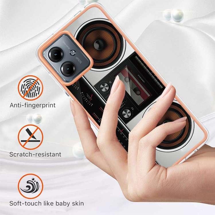 For Motorola Moto G14 Electroplating Marble Dual-side IMD Phone Case(Retro Radio)