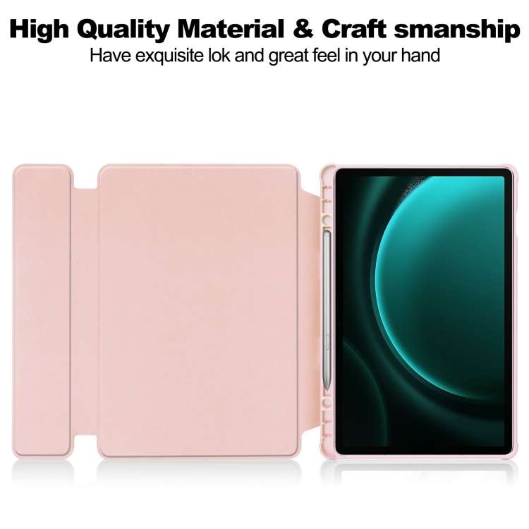 For Samsung Galaxy Tab S9 FE+ 360 Rotation Transparent Smart Leather Case with Keyboard(Pink)