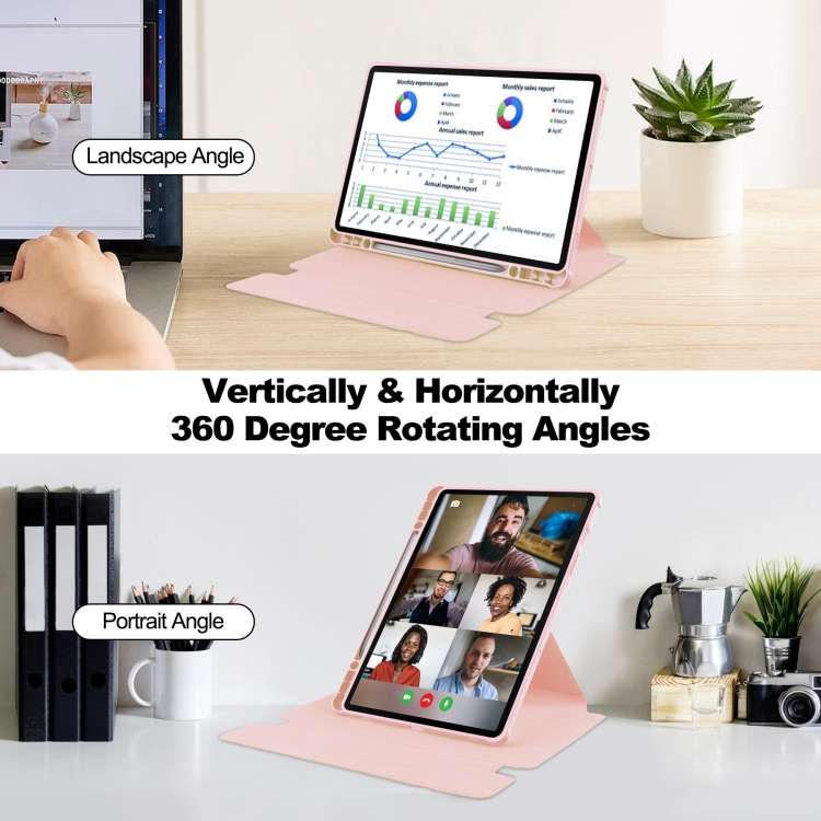 For Samsung Galaxy Tab S9 FE+ 360 Rotation Transparent Smart Leather Case with Keyboard(Pink)