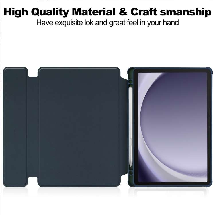 For Samsung Galaxy Tab A9+ 360 Rotation Transparent Smart Leather Case with Keyboard(Dark Blue)
