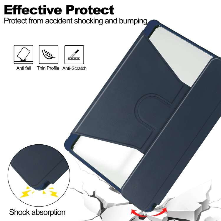 For Samsung Galaxy Tab A9+ 360 Rotation Transparent Smart Leather Case with Keyboard(Dark Blue)