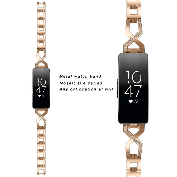 For Fitbit Inspire / Inspire HR Metal Cross Chain A Type  Watch Band(Rose Gold)