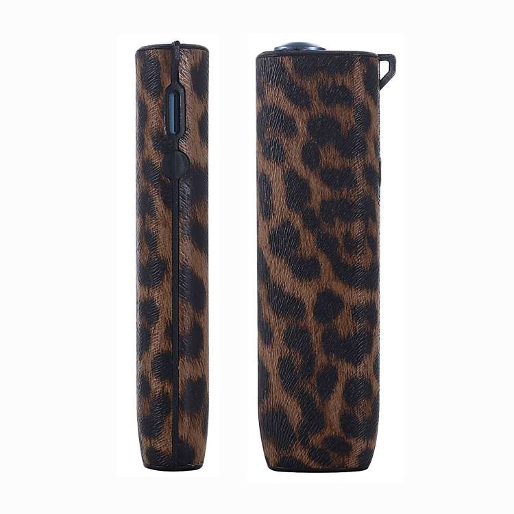 For IQOS ILUMA ONE Leopard TPU+PU Leather Electronic Cigarette Protective Case with Lanyard(Brown)