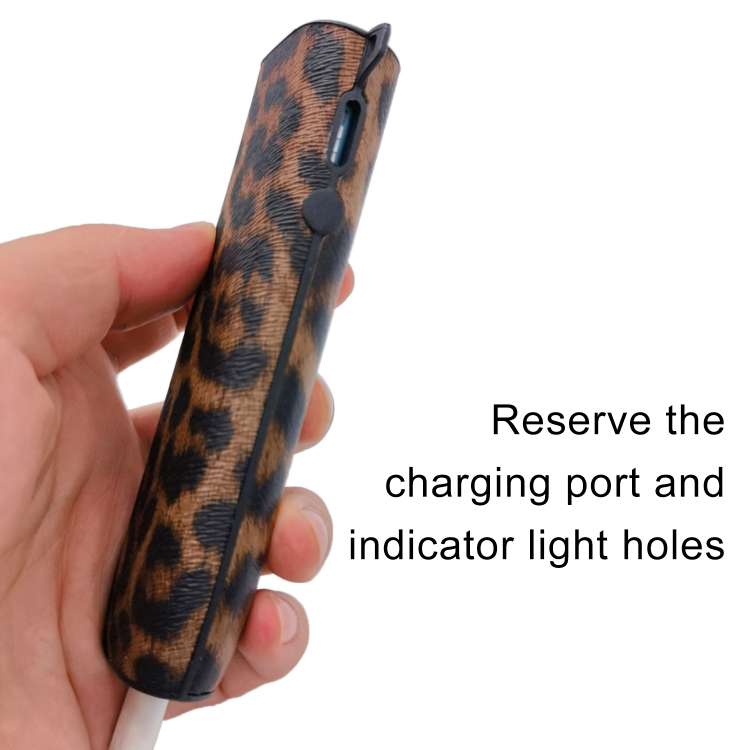 For IQOS ILUMA ONE Leopard TPU+PU Leather Electronic Cigarette Protective Case with Lanyard(Brown)
