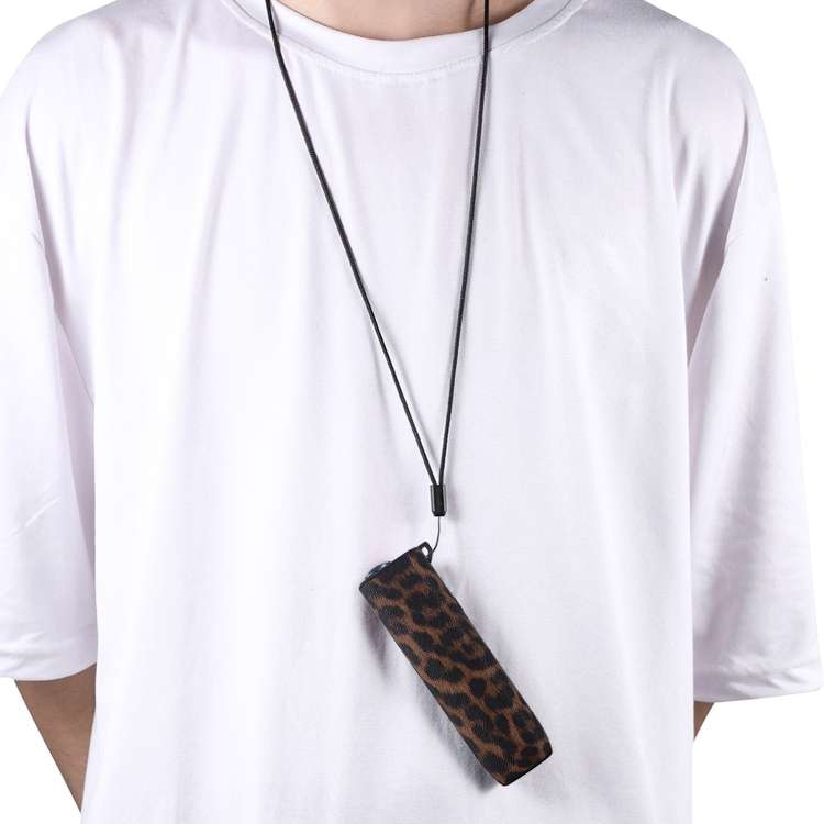 For IQOS ILUMA ONE Leopard TPU+PU Leather Electronic Cigarette Protective Case with Lanyard(Brown)