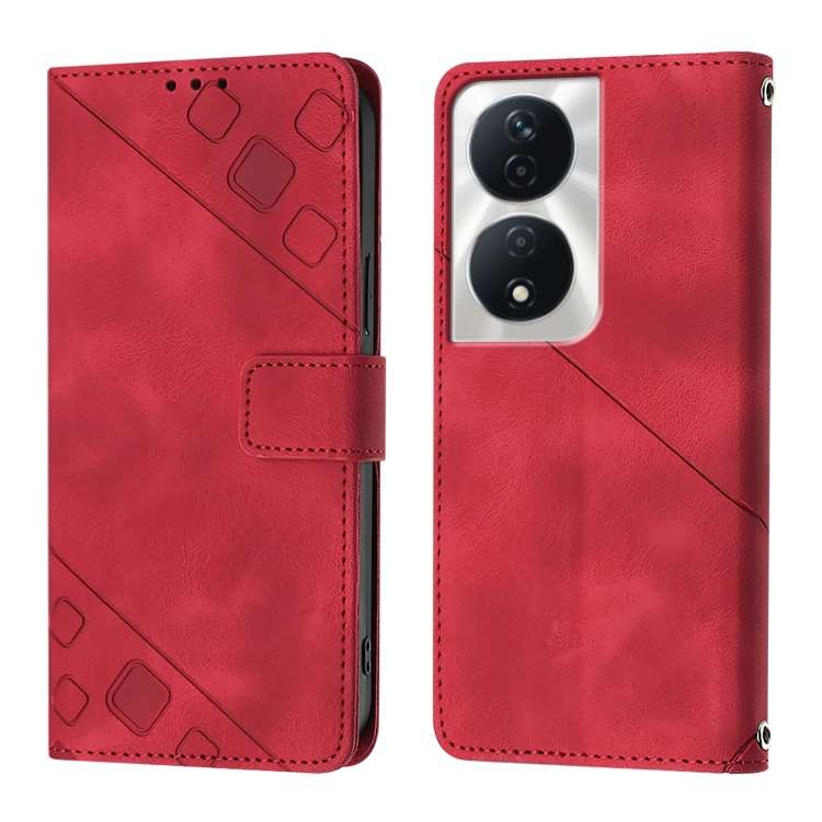For Honor 90 Smart / X7b 4G / 5G Skin-feel Embossed Leather Phone Case(Red)