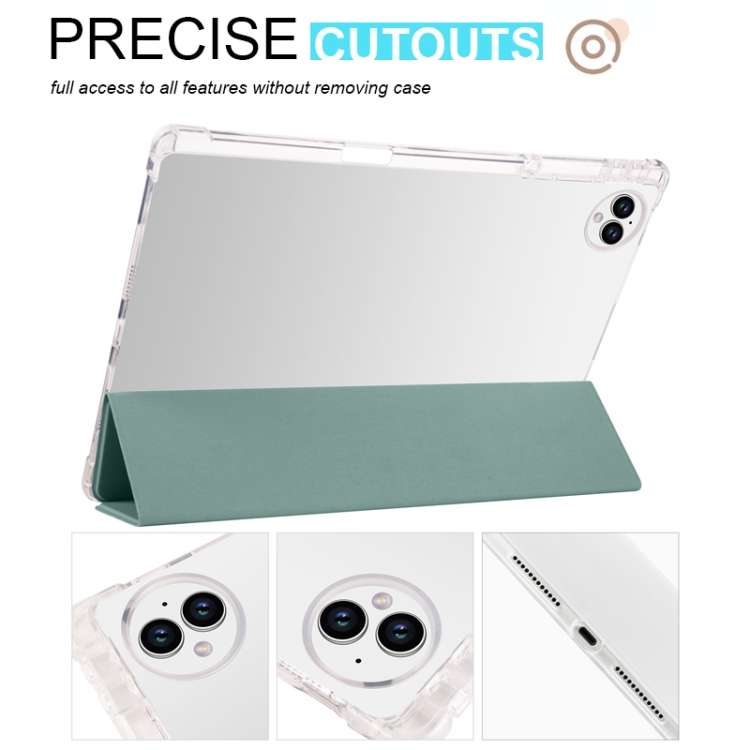 For Huawei MatePad Pro 13.2 2023 3-folding Transparent TPU Smart Leather Tablet Case(Dark Night Gree