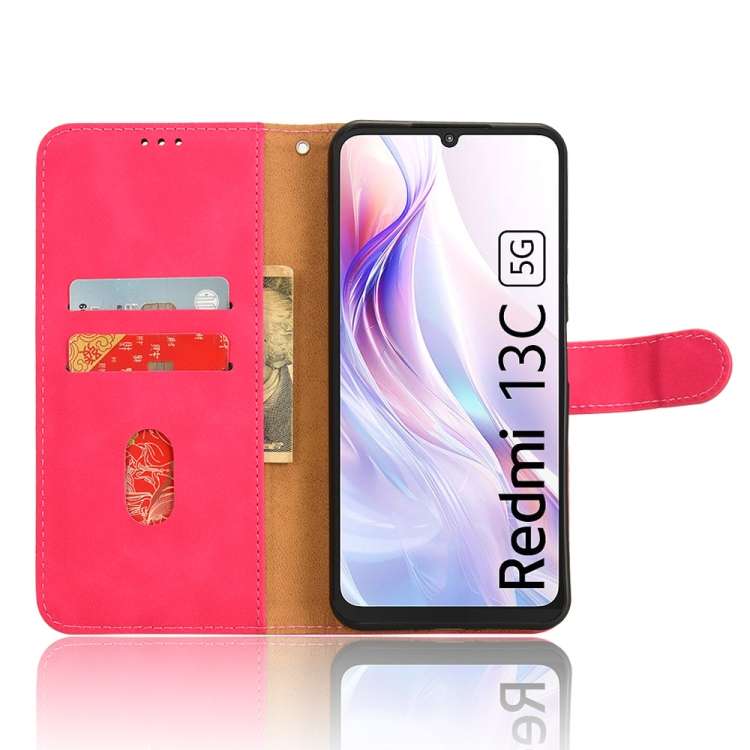 For Xiaomi Redmi 13C 5G Skin Feel Magnetic Flip Leather Phone Case(Rose Red)