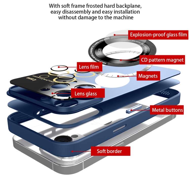 For iPhone 12 Pro Large Glass Window Magnetic Magsafe Phone Case with Lens Film(Dark Purple)