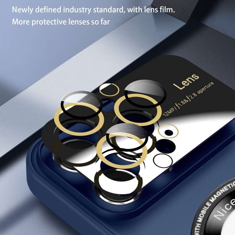 For iPhone 12 Pro Large Glass Window Magnetic Magsafe Phone Case with Lens Film(Dark Purple)