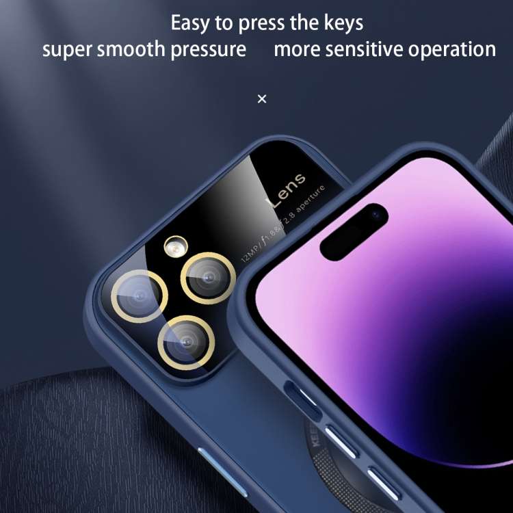 For iPhone 12 Pro Large Glass Window Magnetic Magsafe Phone Case with Lens Film(Dark Purple)