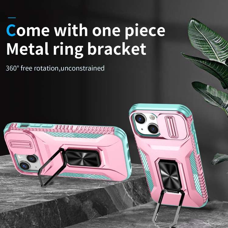 For iPhone 12 mini Sliding Camshield Holder Phone Case(Grey Green + Pink)