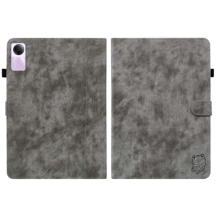 For Xiaomi Redmi Pad SE 11 inch Tiger Pattern Flip Leather Tablet Case(Grey)