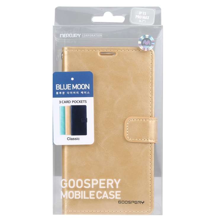 For iPhone 15 Pro Max GOOSPERY BLUE MOON Crazy Horse Texture Leather Phone Case(Gold)