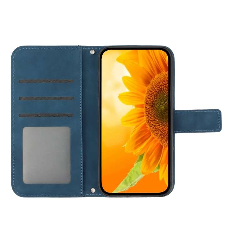 For Sony Xperia 1 VI Skin Feel Sun Flower Embossed Flip Leather Phone Case with Lanyard(Inky Blue)