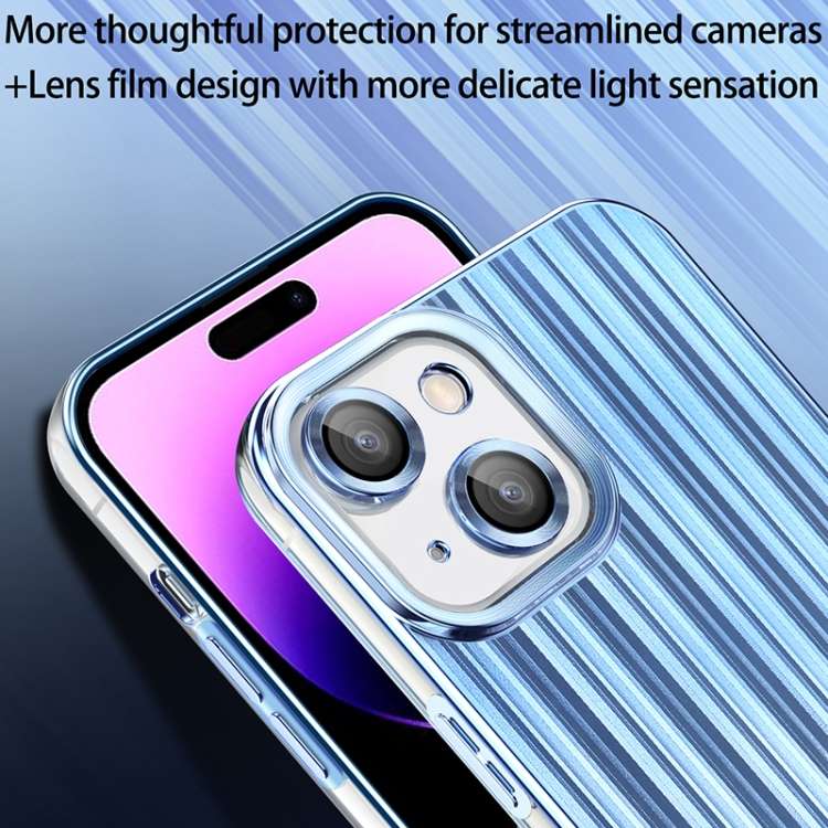 For iPhone 14 Plus Electroplated Streamer Brushed TPU Phone Case with Lens Film(Silver)