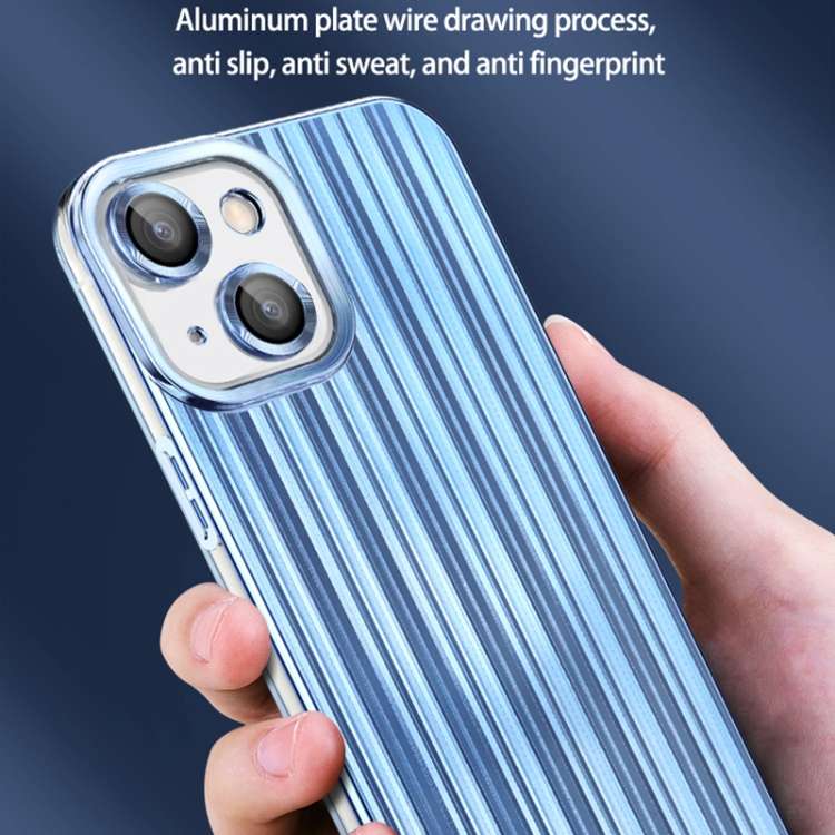 For iPhone 14 Plus Electroplated Streamer Brushed TPU Phone Case with Lens Film(Silver)