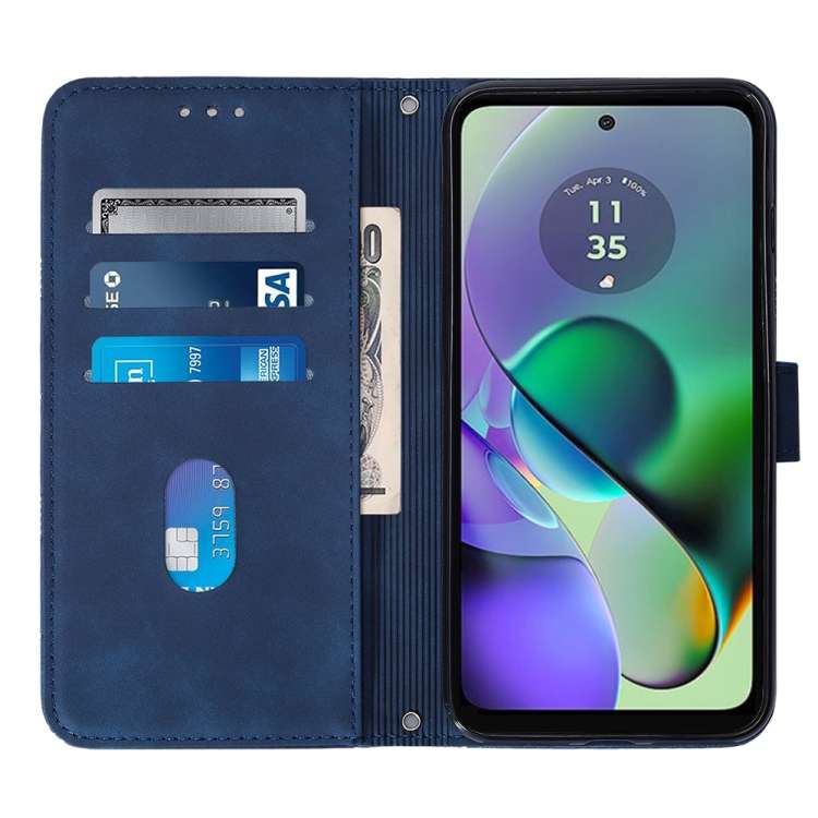 For Motorola Moto G54 Crossbody 3D Embossed Flip Leather Phone Case(Blue)