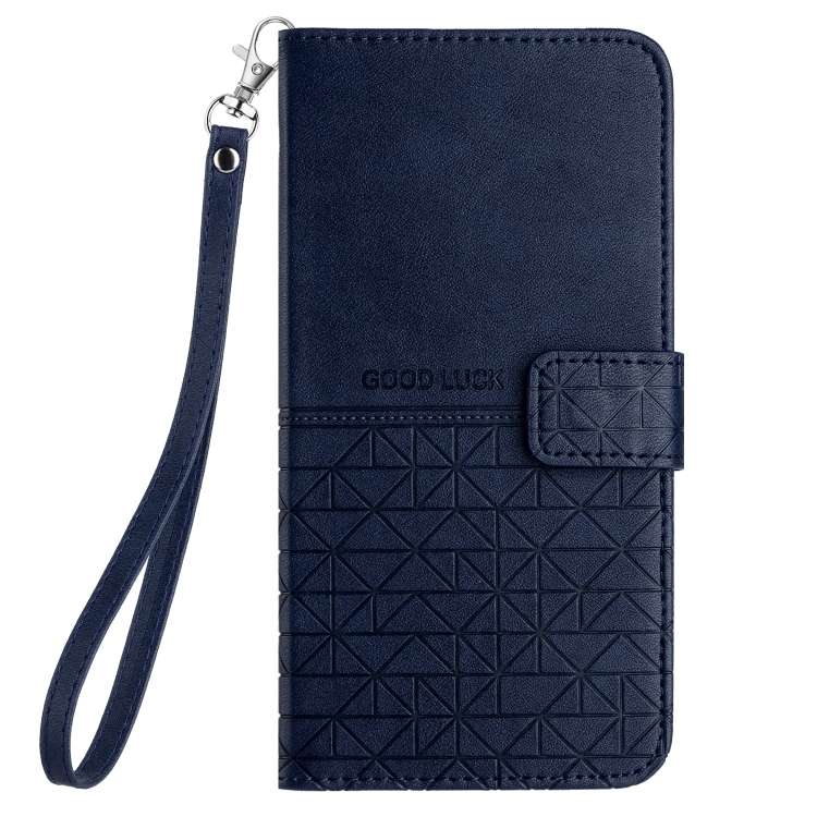 For Xiaomi Redmi Note 10 4G Rhombic Texture Leather Phone Case with Lanyard(Blue)