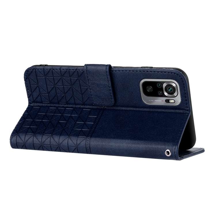 For Xiaomi Redmi Note 10 4G Rhombic Texture Leather Phone Case with Lanyard(Blue)