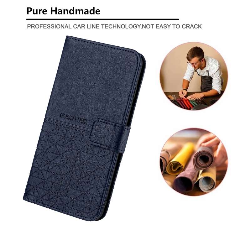 For Xiaomi Redmi Note 10 4G Rhombic Texture Leather Phone Case with Lanyard(Blue)