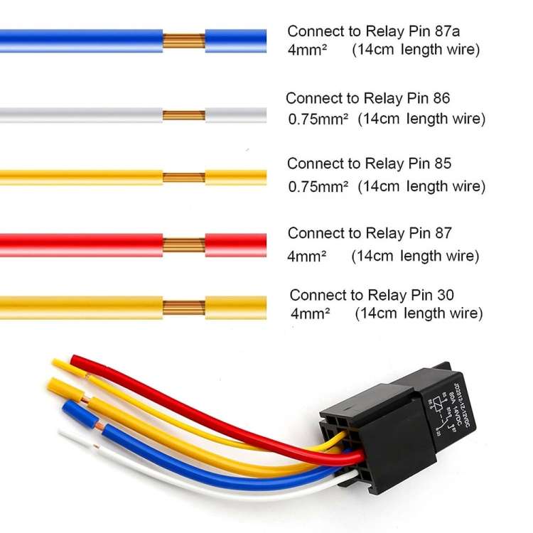 JD2912 80A 12V 5 Pin Car Relay with Wire SPDT Socket Plug