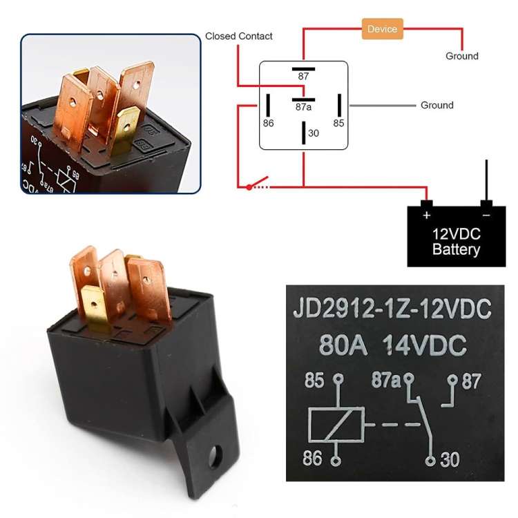 JD2912 80A 12V 5 Pin Car Relay with Wire SPDT Socket Plug
