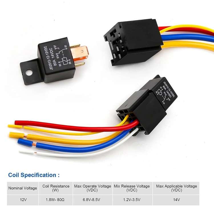 JD2912 80A 12V 5 Pin Car Relay with Wire SPDT Socket Plug