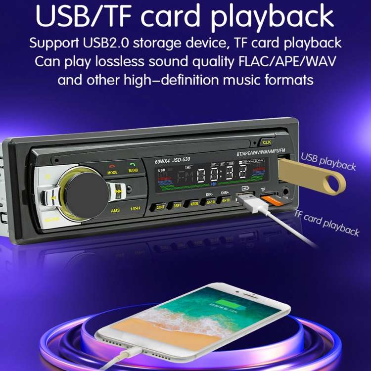 JSD-530 Bluetooth 5.0 Car MP3 Player Support FM / Smart Voice Assistant / Mobile APP