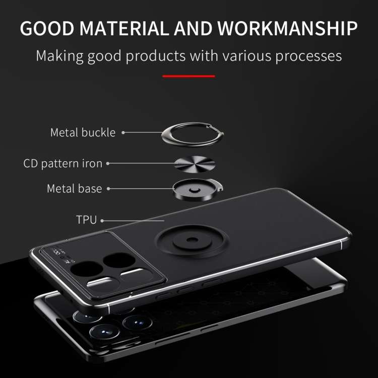 For Xiaomi Redmi K70 / K70 Pro Metal Ring Holder TPU Phone Case(Black+Gold)