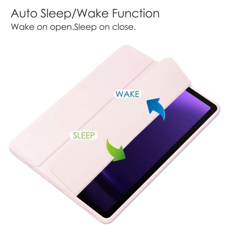 For Samsung Galaxy Tab S9 FE Acrylic 3-folding Smart Leather Tablet Case with Pen Slot(Pink)
