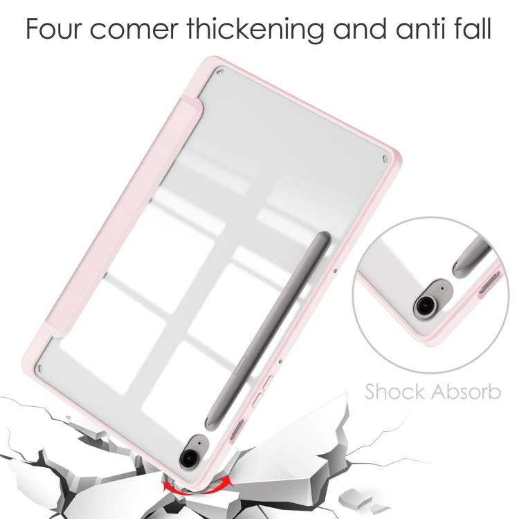 For Samsung Galaxy Tab S9 FE Acrylic 3-folding Smart Leather Tablet Case with Pen Slot(Pink)
