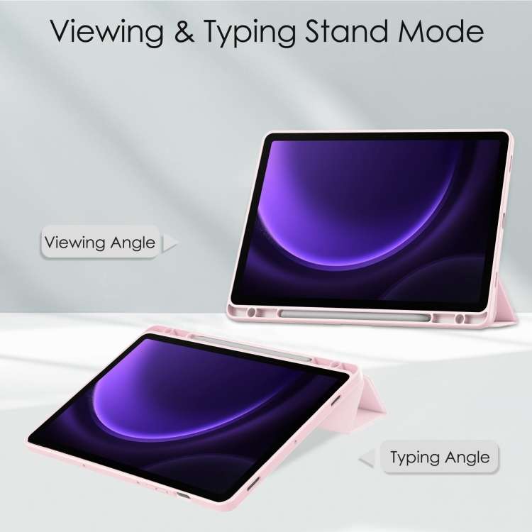 For Samsung Galaxy Tab S9 FE Acrylic 3-folding Smart Leather Tablet Case with Pen Slot(Pink)