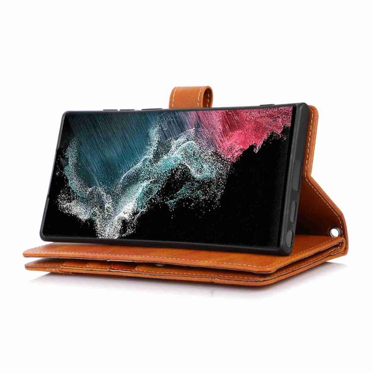 For Samsung Galaxy S21 Ultra 5G Wristband Card Slot Leather Phone Case(Brown)