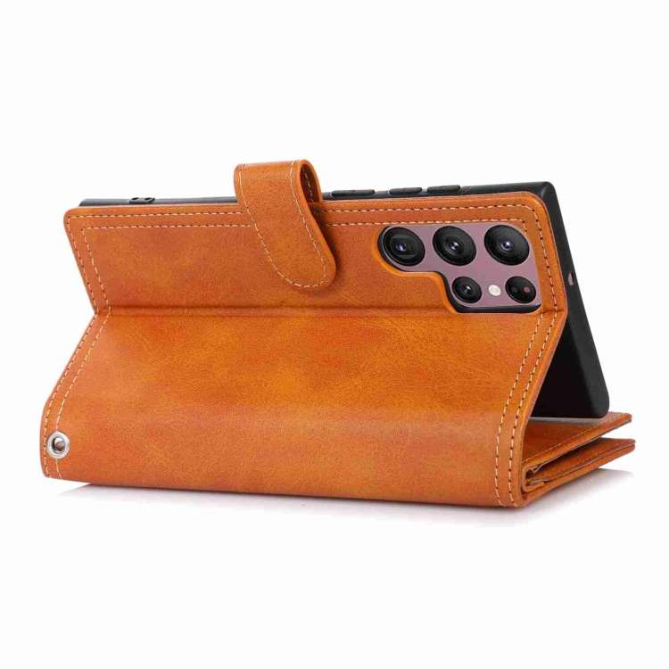 For Samsung Galaxy S21 Ultra 5G Wristband Card Slot Leather Phone Case(Brown)