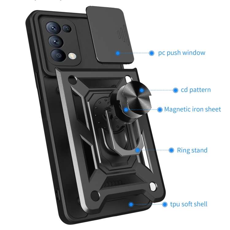 For OPPO Reno5 4G/5G Sliding Camera Cover Design TPU Hybrid PC Phone Case(Gold)