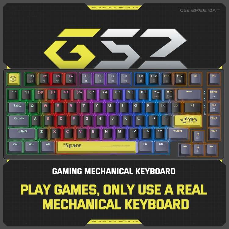 ONIKUMA G52 82 Keys RGB Lighting Wired Mechanical Keyboard, Type:Blue Switch(Black)
