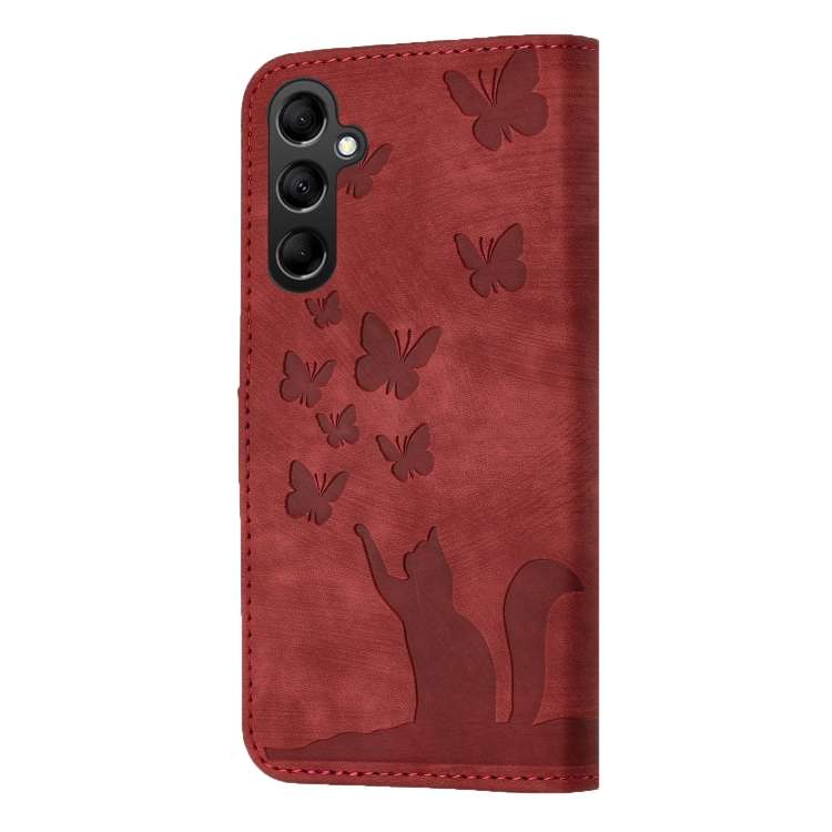 For Samsung Galaxy A54 5G Butterfly Cat Embossing Flip Leather Phone Case(Red)