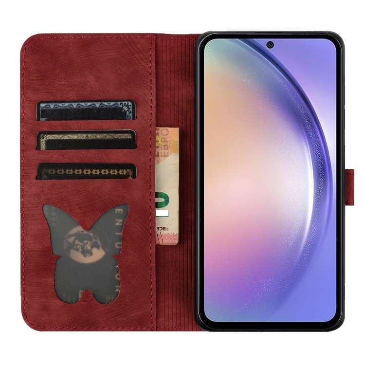 For Samsung Galaxy A54 5G Butterfly Cat Embossing Flip Leather Phone Case(Red)
